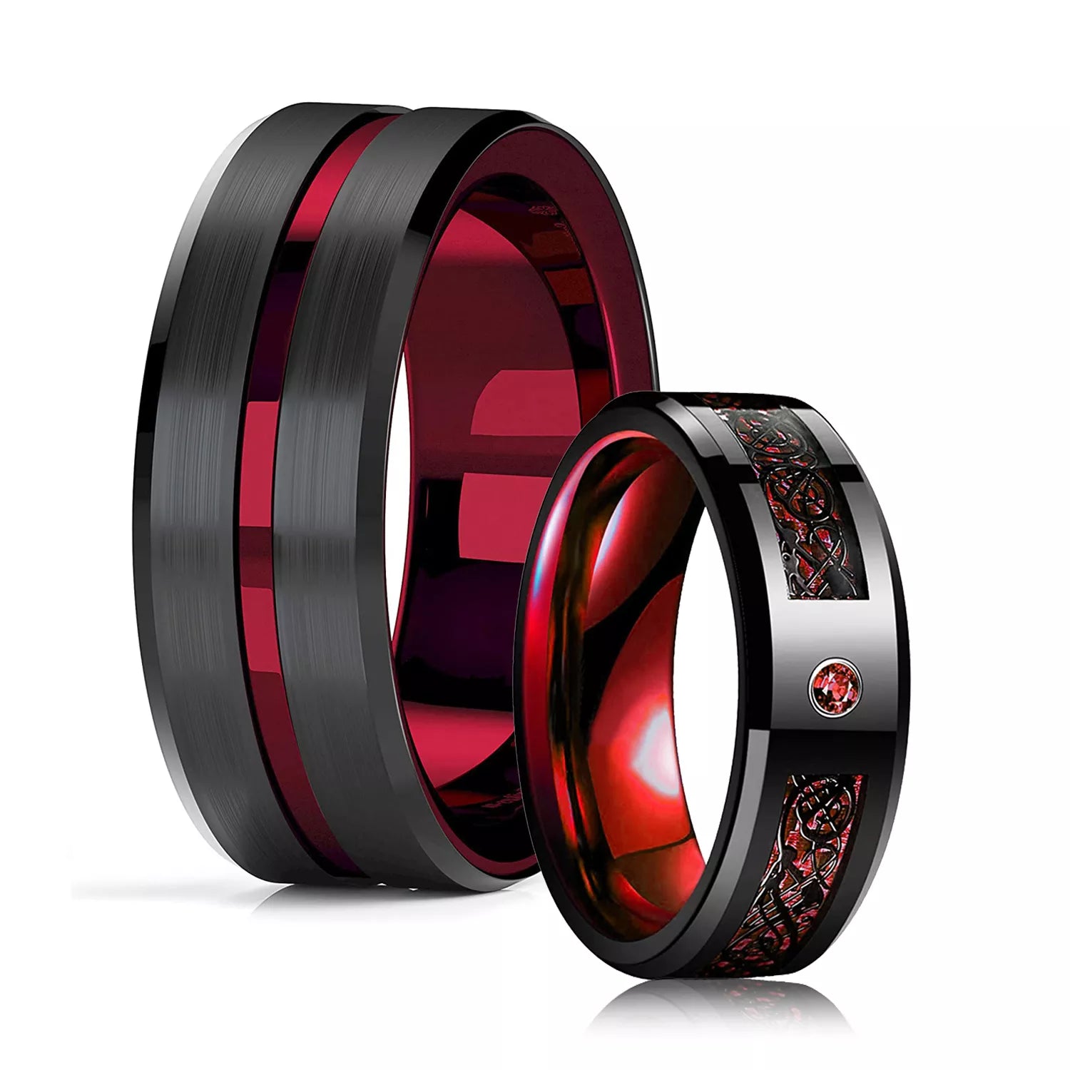 Fashion 8mm Red Groove Ring